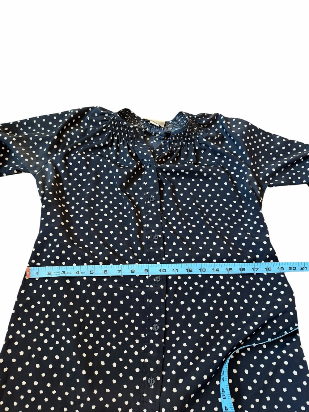 Anthropologie Maeve Navy Button Down Shirt Dress Polka Dot Belted Women's Small - Picture 9 of 11